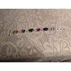 NVC Nataliya V Collister Silvertone Multi Colored Glass Gems Bracelet 6.75-7.75"